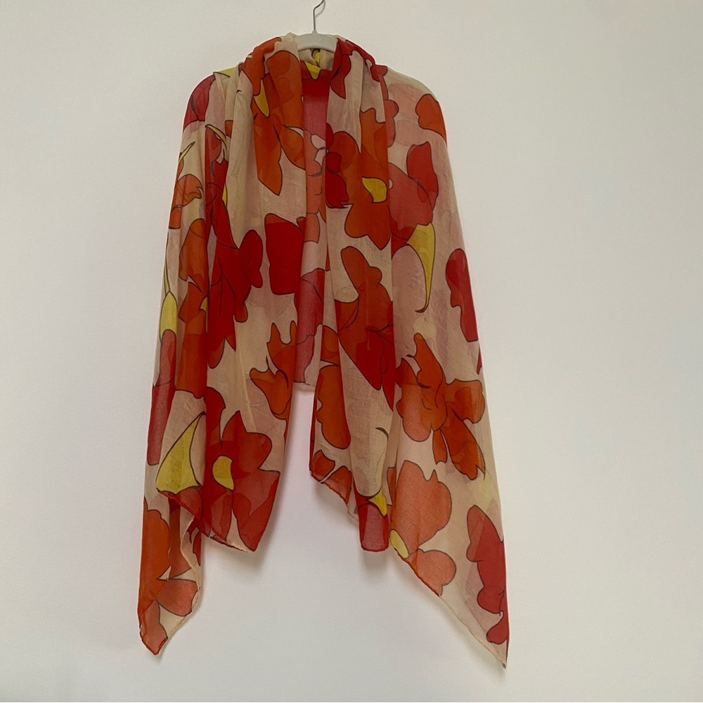 Francesca’s Floral Oversized Shawl Scarf Wrap Cream Red Orange